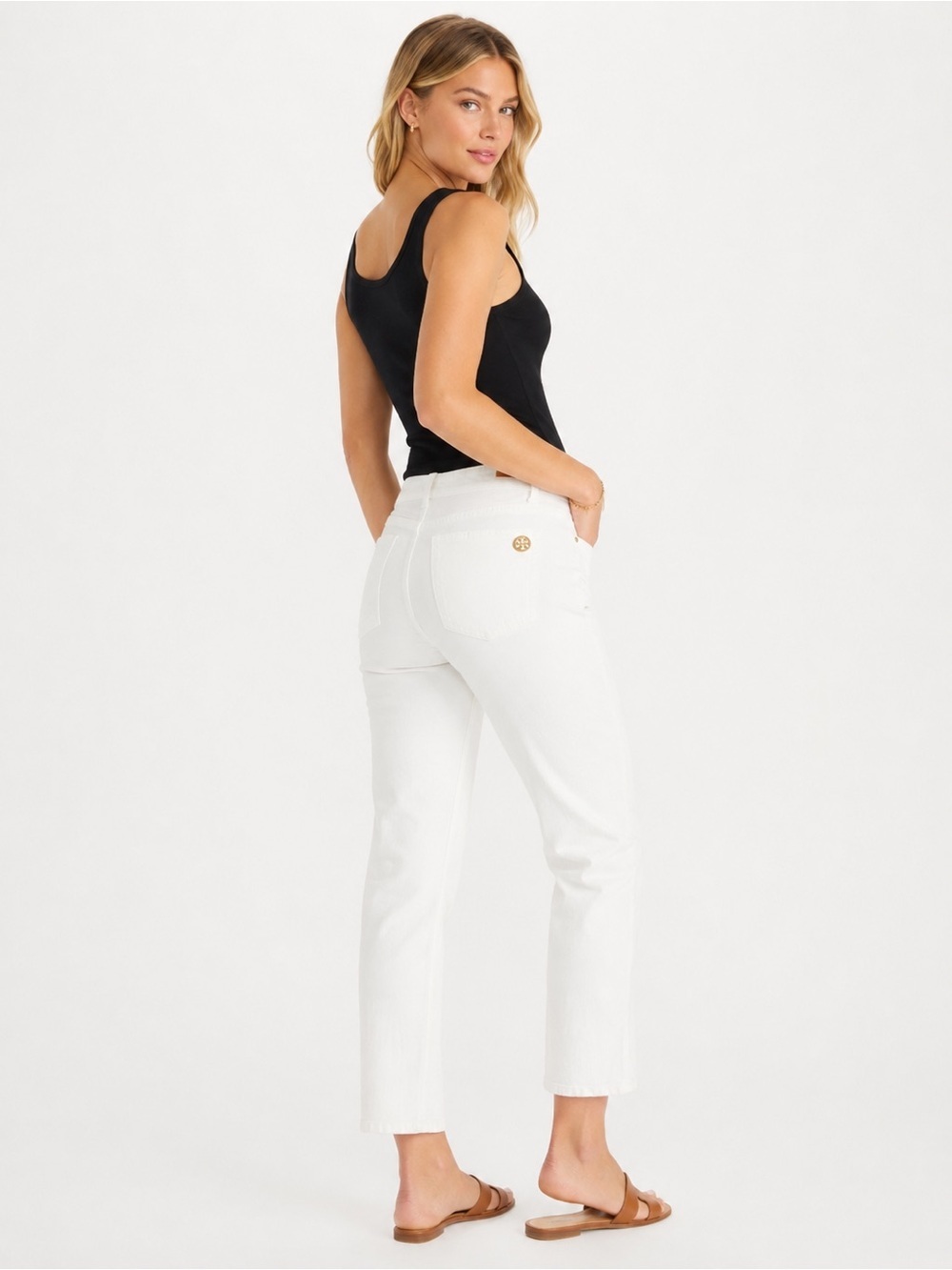 Tory Burch White High Rise Straight Leg Ankle Jeans Size 30 - Picture 2 of 8